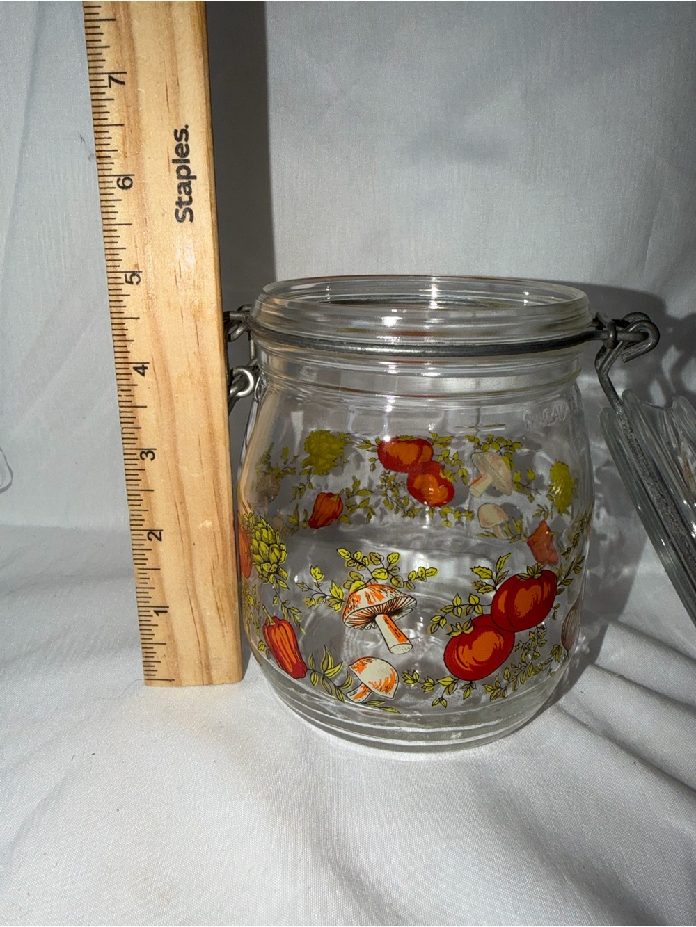 Vintage Arcoroc France Glass Canister Vegetable Garden Tomato Mushroom - Picture 11 of 12